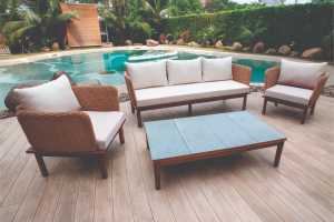 Salon de Jardin Bas 4 pcs SANTA en Bois et Résine Tressé