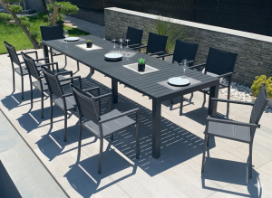 Ensemble Table Aluminium PRISMA XXL + 8 fauteuils Venezia 