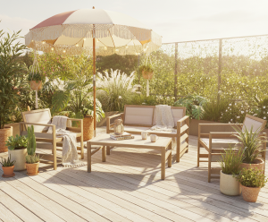 Salon de jardin en Aluminium imitation bois 4 pcs  - PASADENA