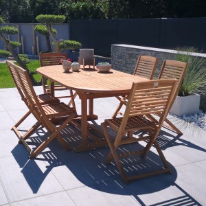 Ensemble Teck - 1 Table + 6 Chaises en Teck Indonésien - SALISBURGO